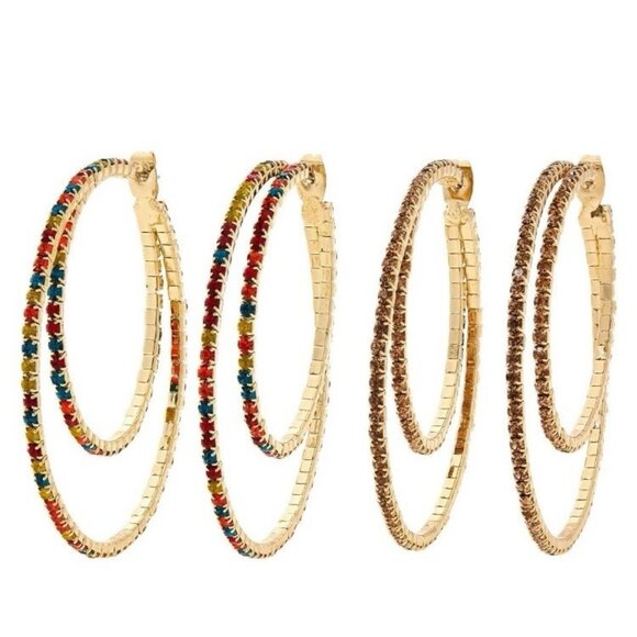 R.J. Graziano "Double Dazzle" Crystal Hoop Earrings 2-piece Set Multi Champagne - Picture 1 of 6